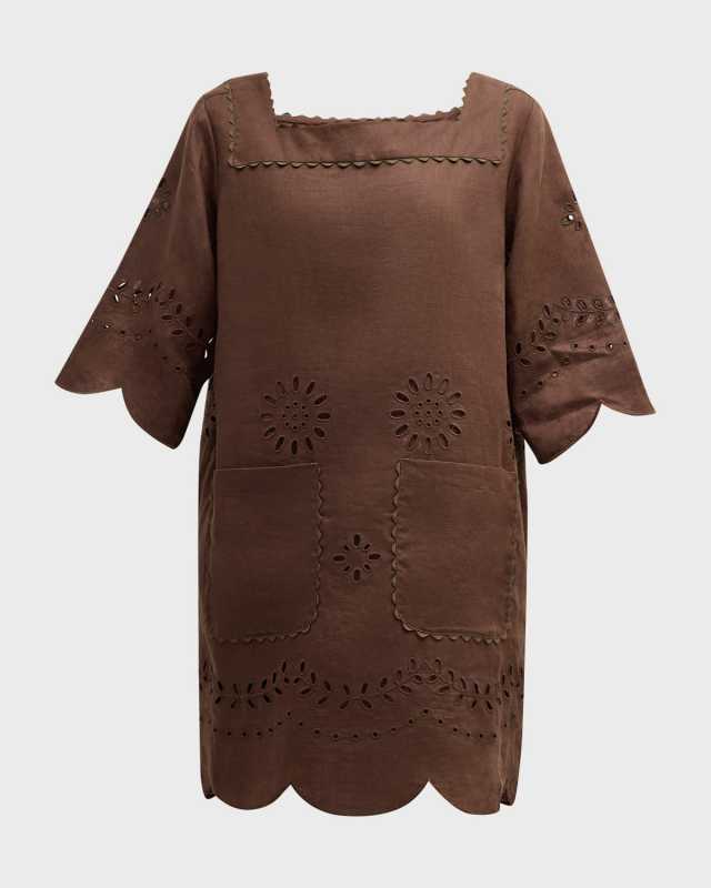 Scalloped Eyelet-Embroidered Shift Mini Dress